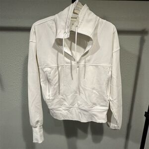 Old Navy Unisex White Fleece Hoodie Medium Quarter-Zip Casual Fall